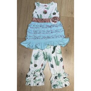 Isla Grace Prickly‎ Cactus Ruffled Pants Set 3-4T
